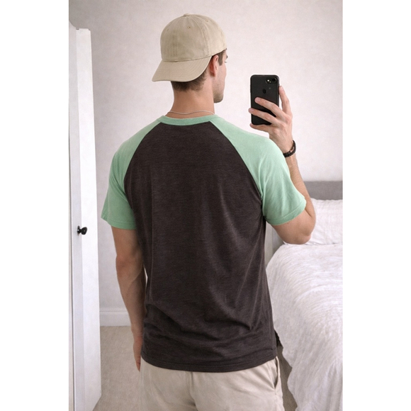 The North Face Raglan Logo Tee Brown Green Size Small - Picture 3 of 7